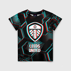 Детская футболка Leeds United FC в стиле glitch на темном фоне