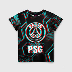 Футболка детская PSG FC в стиле glitch на темном фоне, цвет: 3D-принт