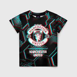 Футболка детская Manchester United FC в стиле glitch на темном фоне, цвет: 3D-принт