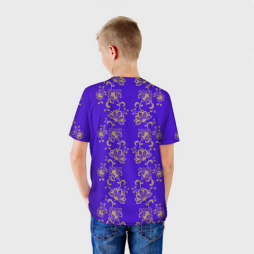 Детская футболка Контурные цветы на фиолетовом фоне / 3D-принт – фото 4