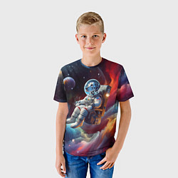 Футболка детская Космонавт далматинец в неоновой галактике, цвет: 3D-принт — фото 2