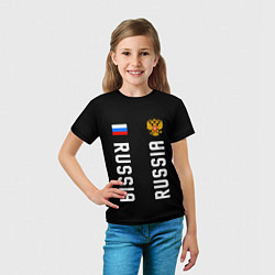 Футболка детская Россия три полоски на черном фоне, цвет: 3D-принт — фото 2