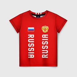 Детская футболка Россия три полоски на красном фоне