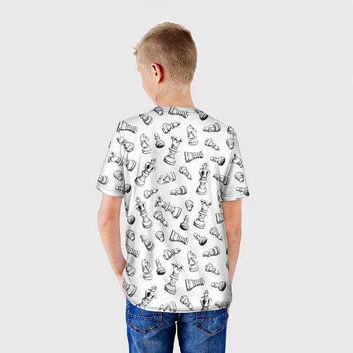 Детская футболка Много шахматных фигур на белом паттерны / 3D-принт – фото 4