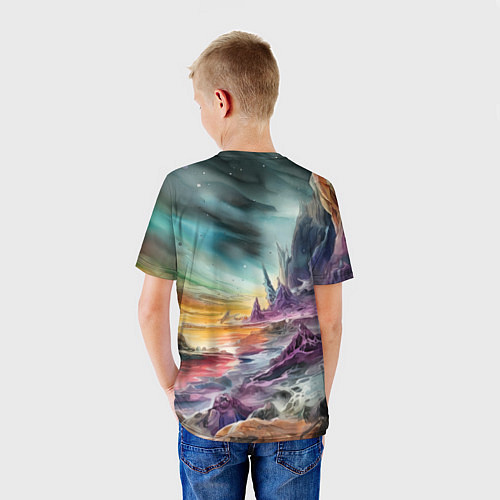 Детская футболка Акварельный пейзаж далёкой планеты / 3D-принт – фото 4