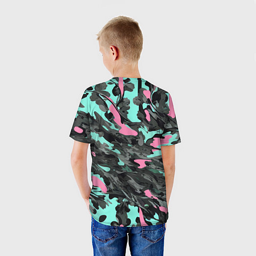 Детская футболка Бирюзово-розовый камуфляж / 3D-принт – фото 4