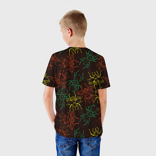 Детская футболка Разноцветные жуки носороги / 3D-принт – фото 4