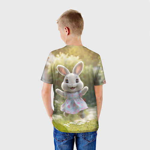 Детская футболка Забавный белый кролик в платье / 3D-принт – фото 4