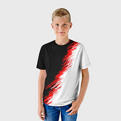 Футболка детская Черные красные и белые штрихи красок, цвет: 3D-принт — фото 2