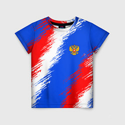 Детская футболка Триколор штрихи с гербор РФ