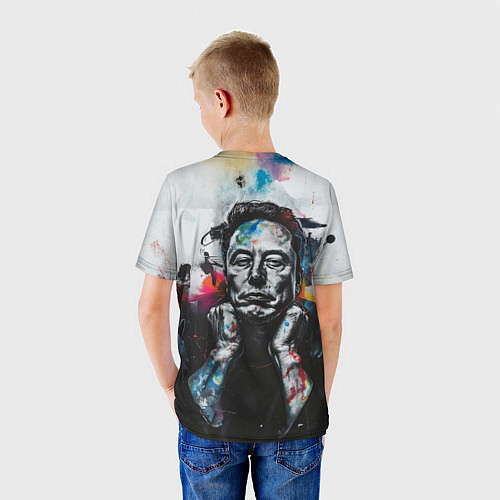 Детская футболка Илон Маск граффити портрет на серой стене / 3D-принт – фото 4