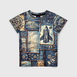 Детская футболка Космический корабль - пэчворк