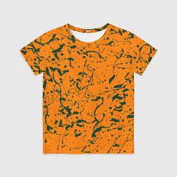 Детская футболка Оранжевый с брызгами зеленой краски