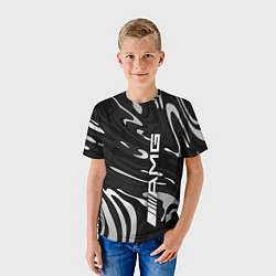 Футболка детская Мерседес АМГ - белые волны, цвет: 3D-принт — фото 2