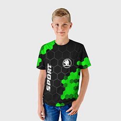 Футболка детская Skoda green sport hexagon, цвет: 3D-принт — фото 2