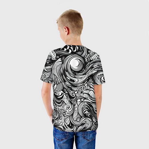 Детская футболка Черные и белые абстрактные узоры / 3D-принт – фото 4
