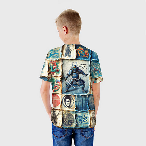 Детская футболка Самураи на пэчворк дениме / 3D-принт – фото 4