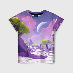 Детская футболка Фиолетовые горы зеленые деревья и космос