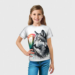 Футболка детская Портрет волка на фоне природы, цвет: 3D-принт — фото 2