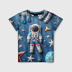 Детская футболка Космонавт - вышивка по джинсе нейросеть