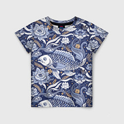 Детская футболка Рыба карп - синий корейский узор
