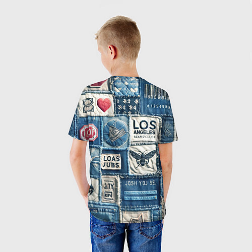 Детская футболка Лос Анджелес на джинсах-пэчворк / 3D-принт – фото 4