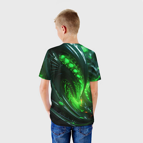 Детская футболка Кислотная зеленая яркая неоновая абстракция / 3D-принт – фото 4