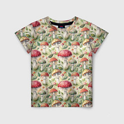 Детская футболка Дикие грибы лесные мухоморы паттерн