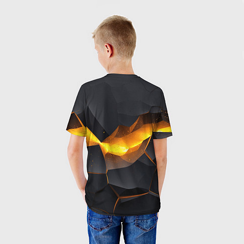 Детская футболка Разлом черных плит и оранжевая лава / 3D-принт – фото 4