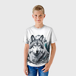Футболка детская Волк и природа, цвет: 3D-принт — фото 2