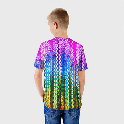 Детская футболка Разноцветные волнистые полосы / 3D-принт – фото 4
