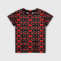 Детская футболка Красные и белые кирпичики на чёрном фоне