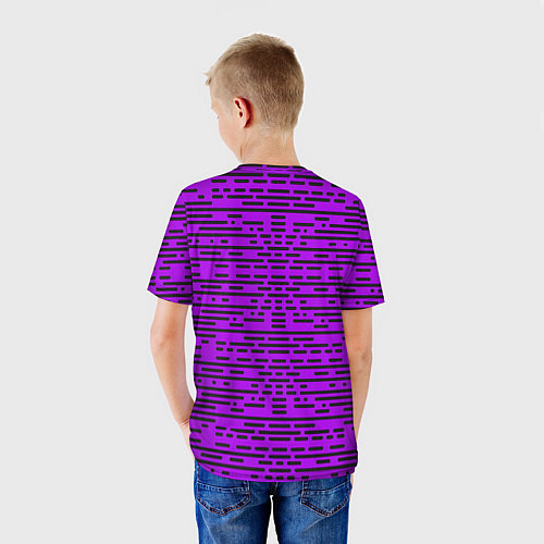 Детская футболка Чёрные полосы на фиолетовом фоне / 3D-принт – фото 4