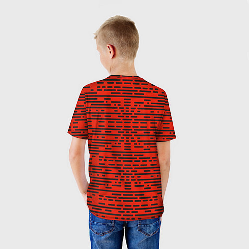 Детская футболка Чёрные полосы на красном фоне / 3D-принт – фото 4