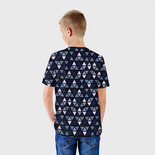 Детская футболка Чёрно-синий паттерн треугольники / 3D-принт – фото 4