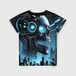 Детская футболка Cyberpunk skull - metropolis neon glow