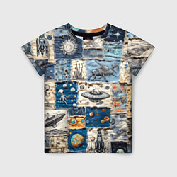 Детская футболка Джинсовый пэчворк с пришельцами