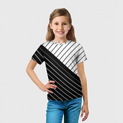 Футболка детская Чёрно-белый косые линии, цвет: 3D-принт — фото 2