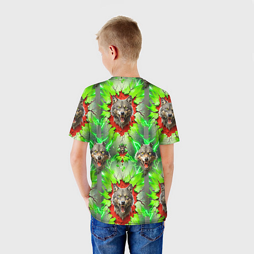 Детская футболка Волки из зеленого паттерна / 3D-принт – фото 4