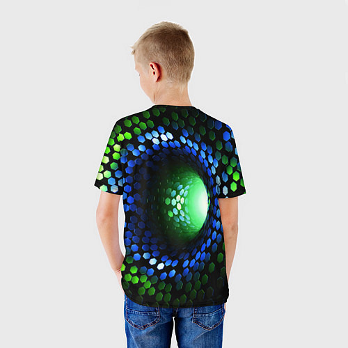 Детская футболка Червоточина - гексагональные чешуйки со свечением / 3D-принт – фото 4
