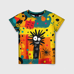 Детская футболка Красочная абстракция с черным персонажем