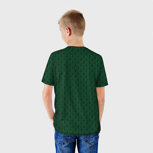Детская футболка Тёмный зелёный королевский узор / 3D-принт – фото 4