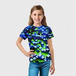 Футболка детская Синие блоки в зеленом тумане, цвет: 3D-принт — фото 2