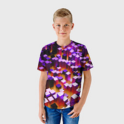Футболка детская Фиолетовые блоки в оранжевом тумане, цвет: 3D-принт — фото 2