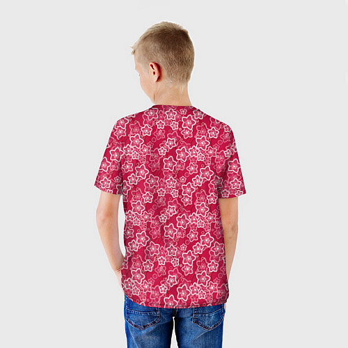 Детская футболка Красно-белый цветочный узор ретро / 3D-принт – фото 4