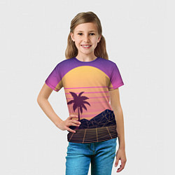 Футболка детская Vaporwave геометрические горы и силуэты пальм, цвет: 3D-принт — фото 2