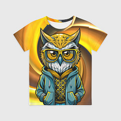 Детская футболка Модная сова и желтый спиральный фон