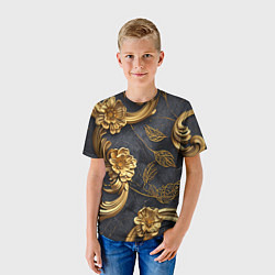 Футболка детская Золотые объемные узоры на ткани, цвет: 3D-принт — фото 2