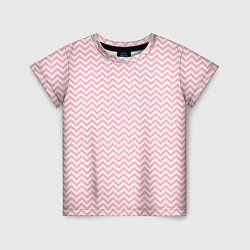 Детская футболка Белый в розовые ломаные полосы