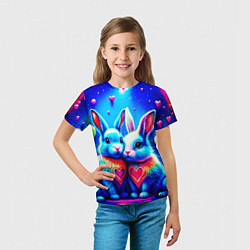 Футболка детская Неоновые зайчики - любовь сердечки, цвет: 3D-принт — фото 2